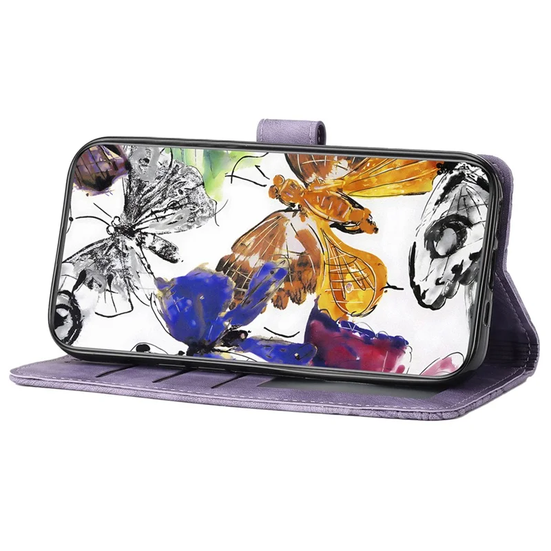 For Oppo A98 5G Leather Wallet Case Butterfly Imprinted Stand Phone Cover - Purple