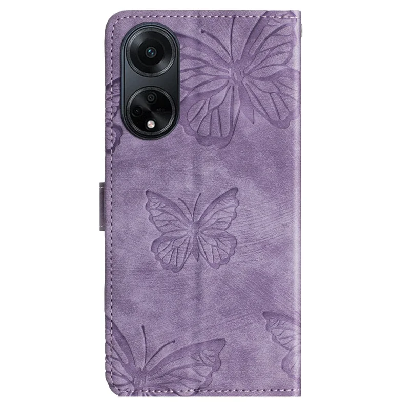 For Oppo A98 5G Leather Wallet Case Butterfly Imprinted Stand Phone Cover - Purple