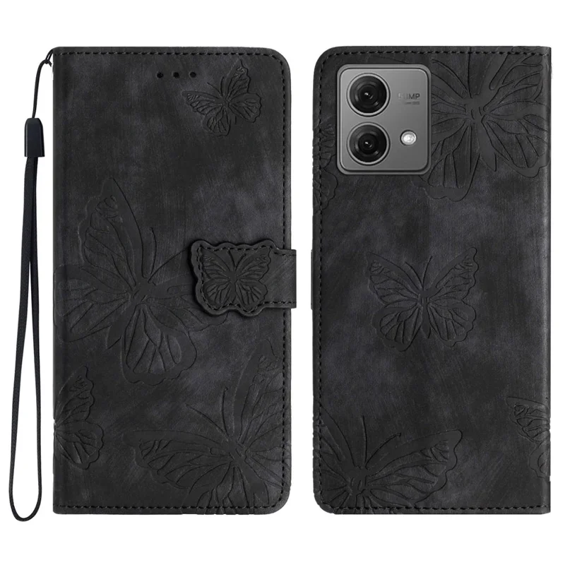 For Motorola Moto G84 5G Wallet Phone Case Butterfly Imprinted Leather Flip Protective Cover - Black