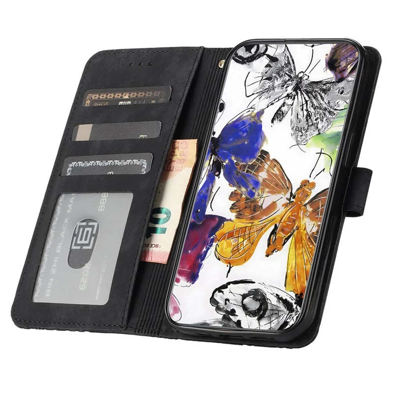 For Motorola Moto G84 5G Wallet Phone Case Butterfly Imprinted Leather Flip Protective Cover - Black