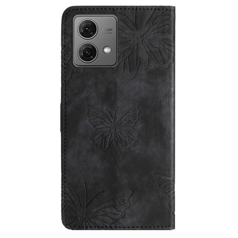 For Motorola Moto G84 5G Wallet Phone Case Butterfly Imprinted Leather Flip Protective Cover - Black