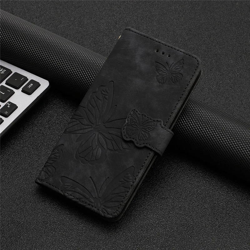 For Motorola Moto G84 5G Wallet Phone Case Butterfly Imprinted Leather Flip Protective Cover - Black
