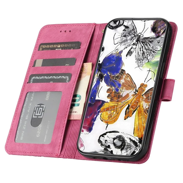 For Samsung Galaxy A05s 4G Protective Phone Case Imprinted Butterfly Stand Cover - Rose