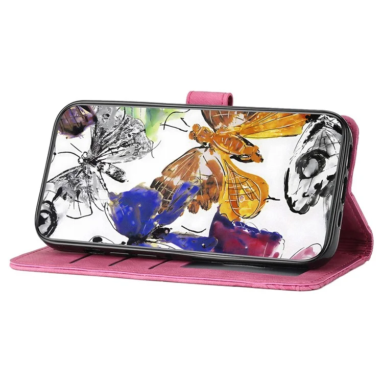 For Samsung Galaxy A05s 4G Protective Phone Case Imprinted Butterfly Stand Cover - Rose