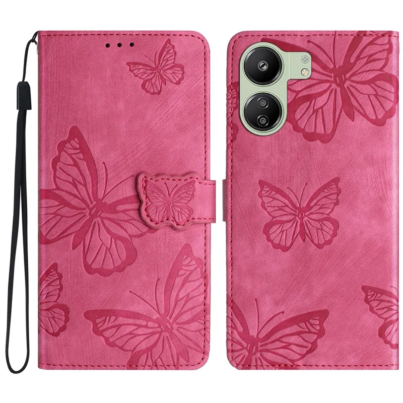 Für Xiaomi Redmi 13C 4G / 13C 5G / 13R 5G / Poco C65 4G / Poco M6 5G Hülle Schmetterling bedruckt, Soft-Touch-Handyhülle - Rose