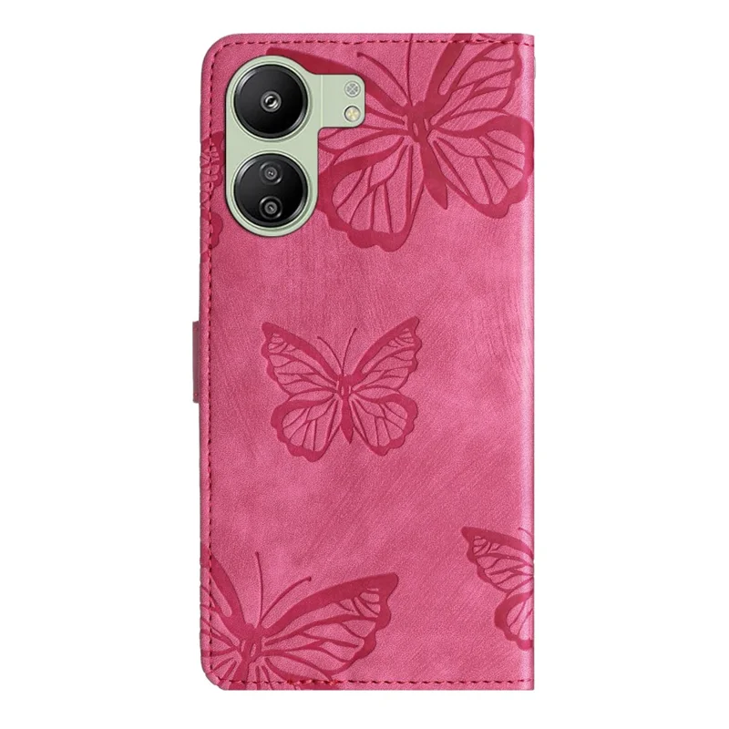 Für Xiaomi Redmi 13C 4G / 13C 5G / 13R 5G / Poco C65 4G / Poco M6 5G Hülle Schmetterling bedruckt, Soft-Touch-Handyhülle - Rose