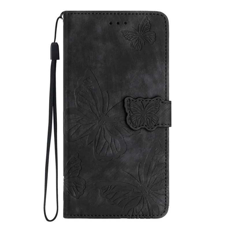 Voor Honor 90 Lite 5G / X50i 5G Case Vlinder Afdruk PU Leren Polsbandje Telefoonhoes - Zwart