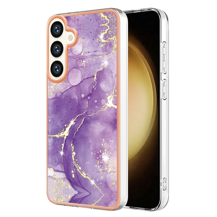For Samsung Galaxy S24 TPU Case with IMD Marble Pattern Electroplated Back Cover - Purple 002