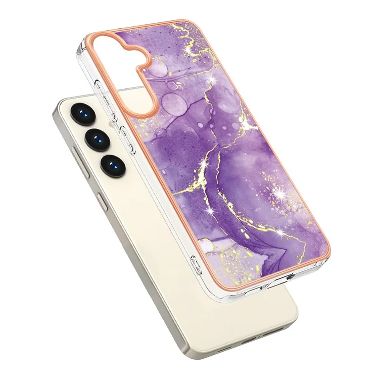 For Samsung Galaxy S24 TPU Case with IMD Marble Pattern Electroplated Back Cover - Purple 002