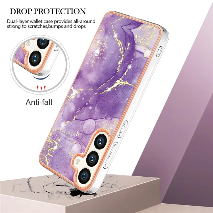 For Samsung Galaxy S24 TPU Case with IMD Marble Pattern Electroplated Back Cover - Purple 002