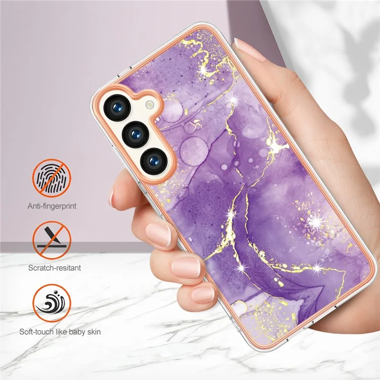 For Samsung Galaxy S24 TPU Case with IMD Marble Pattern Electroplated Back Cover - Purple 002