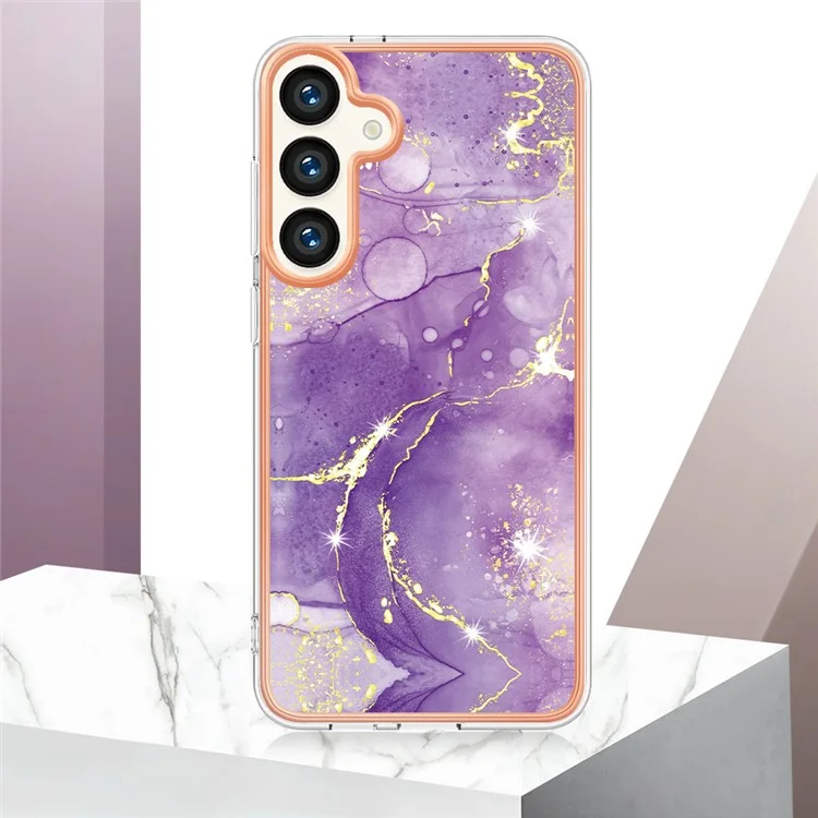 For Samsung Galaxy S24 TPU Case with IMD Marble Pattern Electroplated Back Cover - Purple 002
