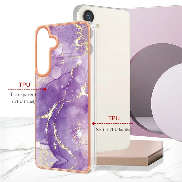For Samsung Galaxy S24 TPU Case with IMD Marble Pattern Electroplated Back Cover - Purple 002