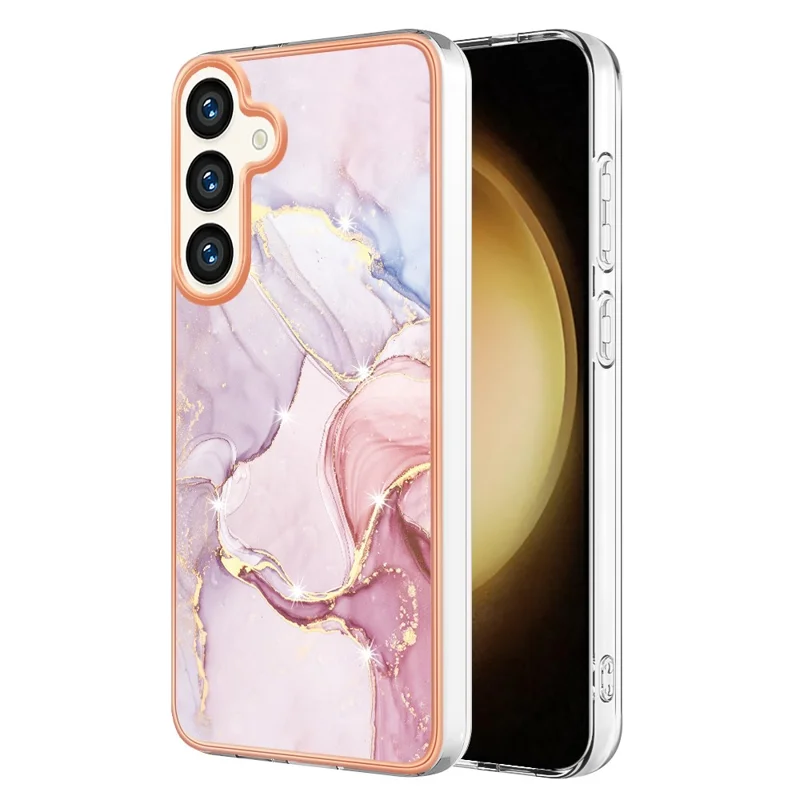 For Samsung Galaxy S24 TPU Case with IMD Marble Pattern Electroplated Back Cover - Rose Gold 005