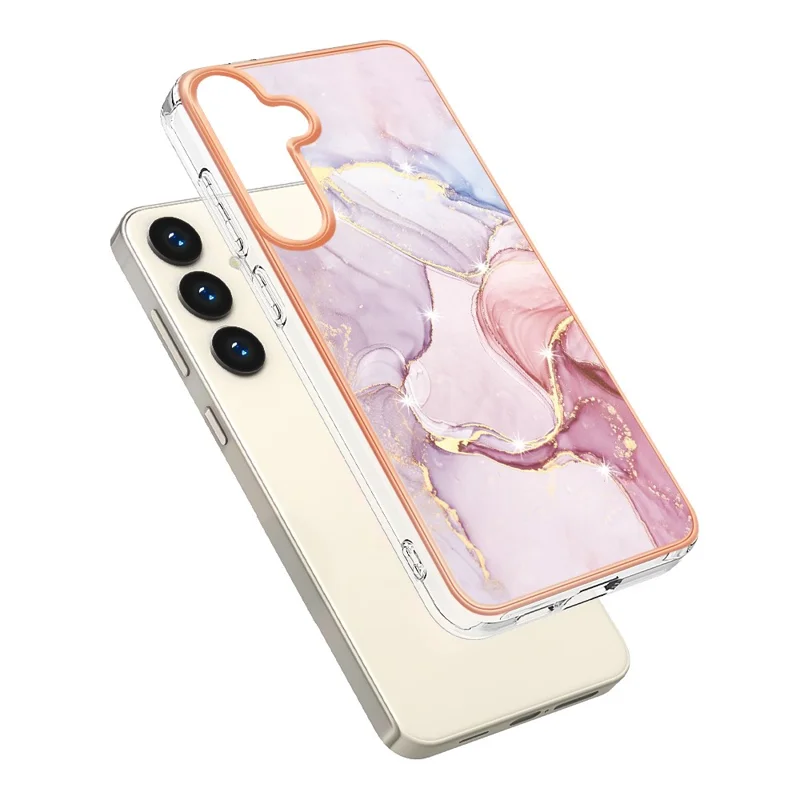 For Samsung Galaxy S24 TPU Case with IMD Marble Pattern Electroplated Back Cover - Rose Gold 005