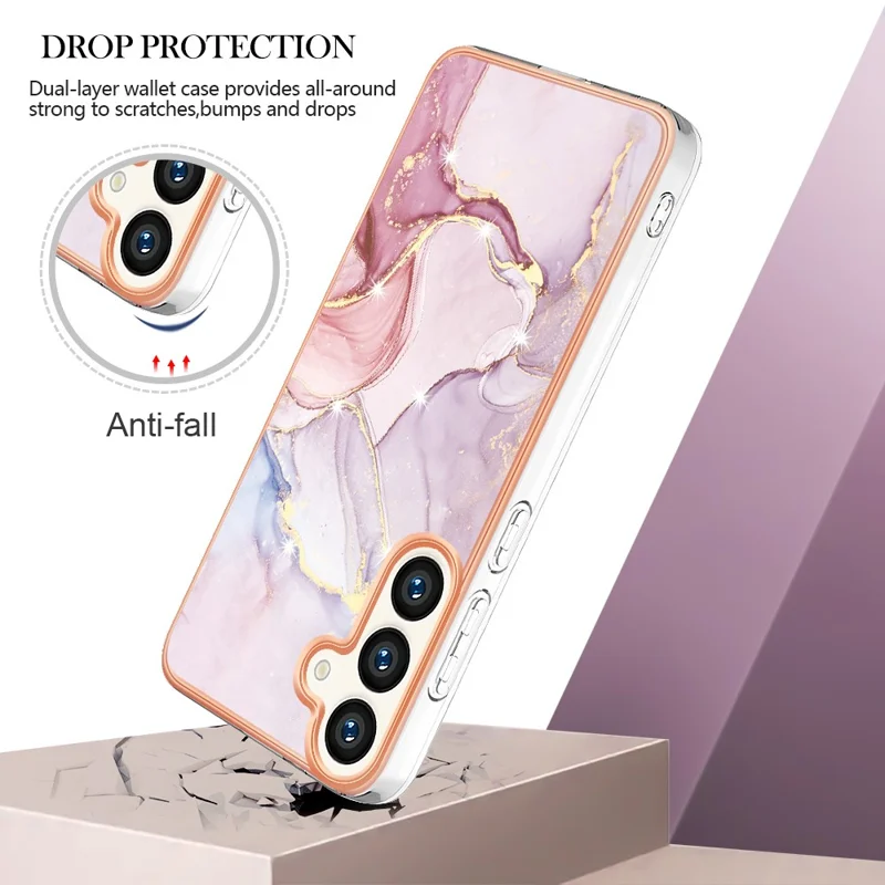 For Samsung Galaxy S24 TPU Case with IMD Marble Pattern Electroplated Back Cover - Rose Gold 005