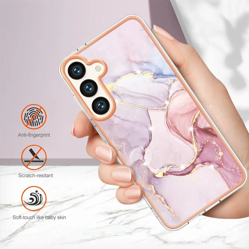 For Samsung Galaxy S24 TPU Case with IMD Marble Pattern Electroplated Back Cover - Rose Gold 005