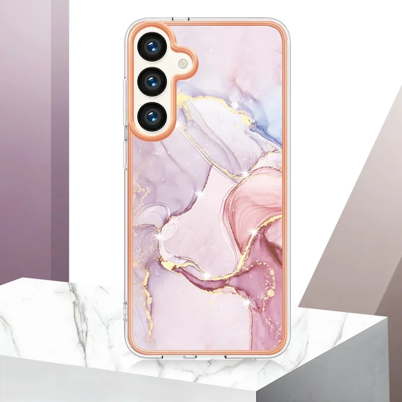 For Samsung Galaxy S24 TPU Case with IMD Marble Pattern Electroplated Back Cover - Rose Gold 005