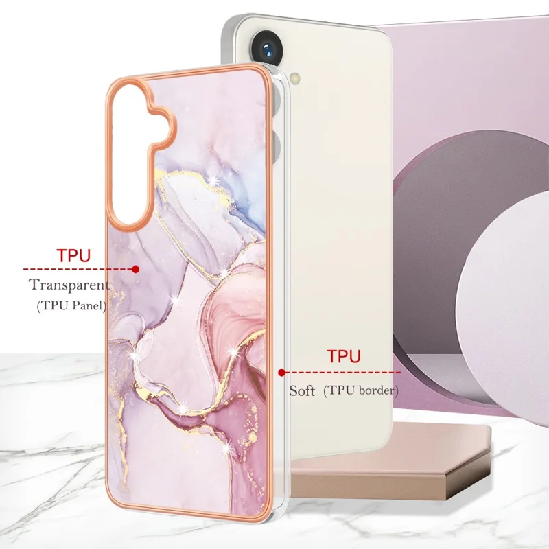 For Samsung Galaxy S24 TPU Case with IMD Marble Pattern Electroplated Back Cover - Rose Gold 005