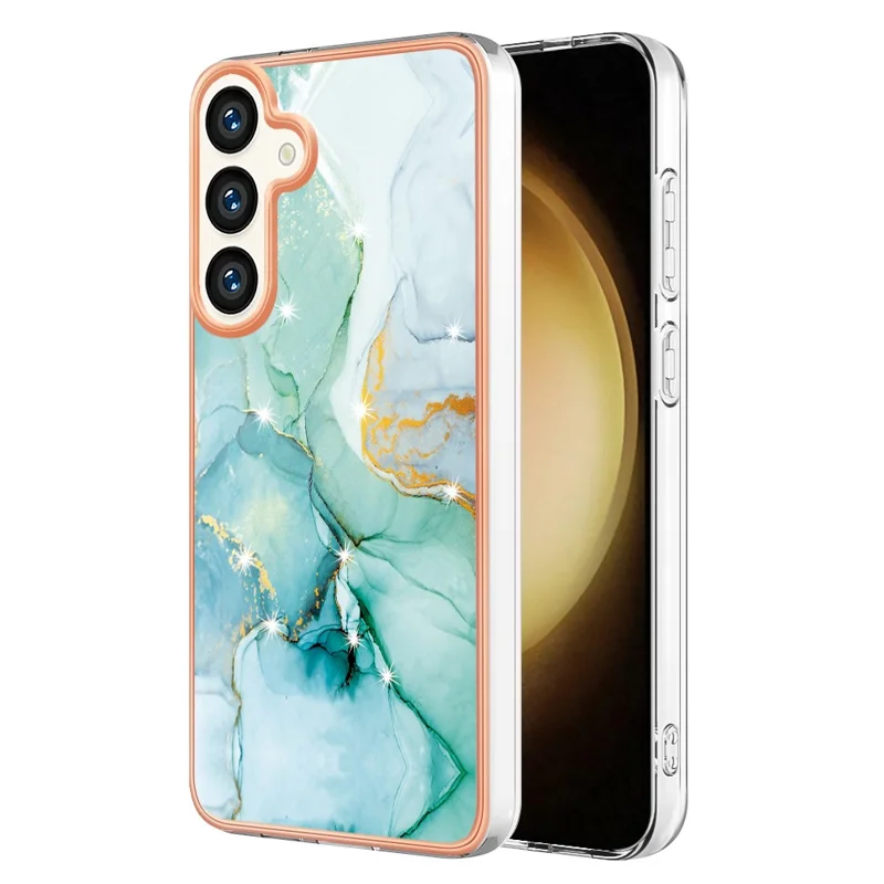 For Samsung Galaxy S24 TPU Case with IMD Marble Pattern Electroplated Back Cover - Green 003