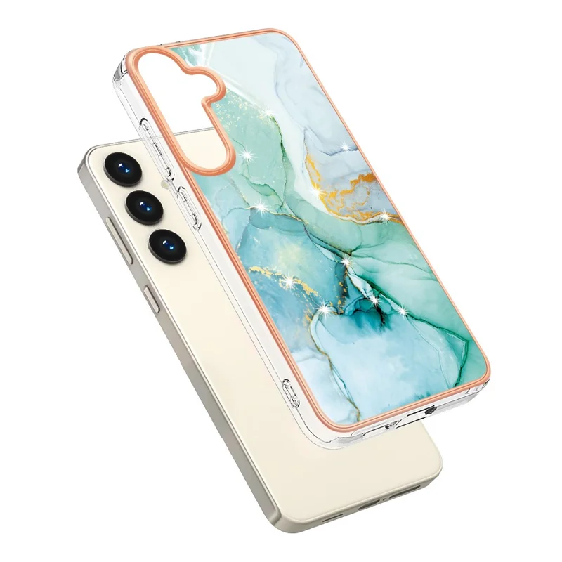 For Samsung Galaxy S24 TPU Case with IMD Marble Pattern Electroplated Back Cover - Green 003
