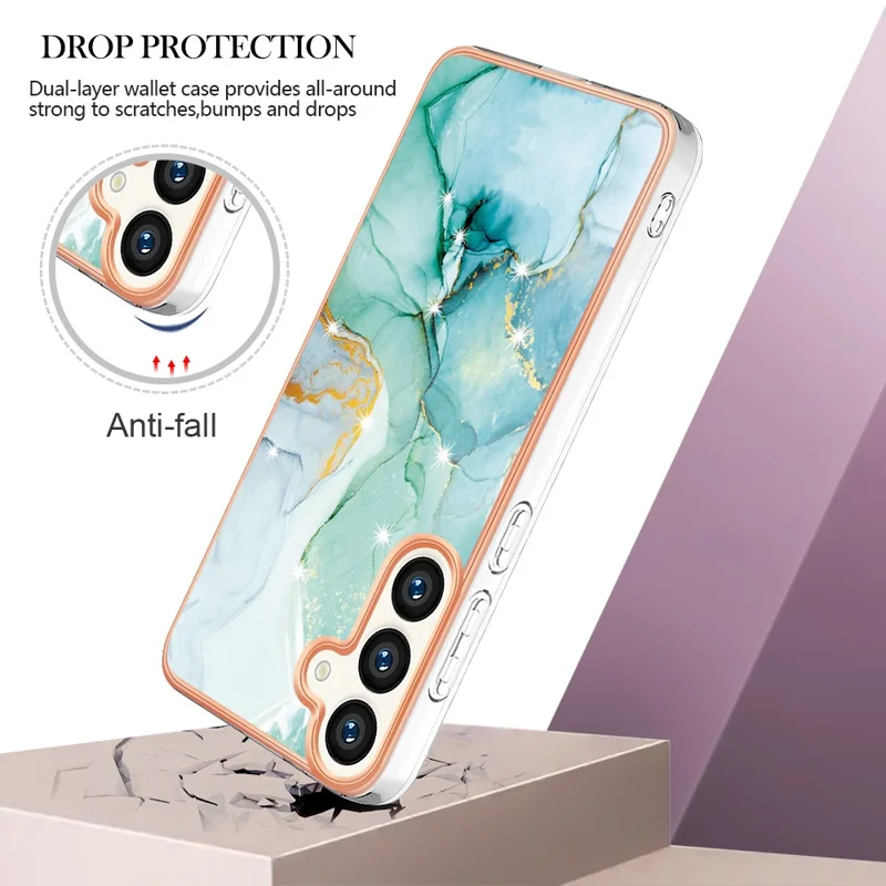 For Samsung Galaxy S24 TPU Case with IMD Marble Pattern Electroplated Back Cover - Green 003