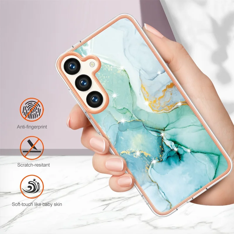 For Samsung Galaxy S24 TPU Case with IMD Marble Pattern Electroplated Back Cover - Green 003