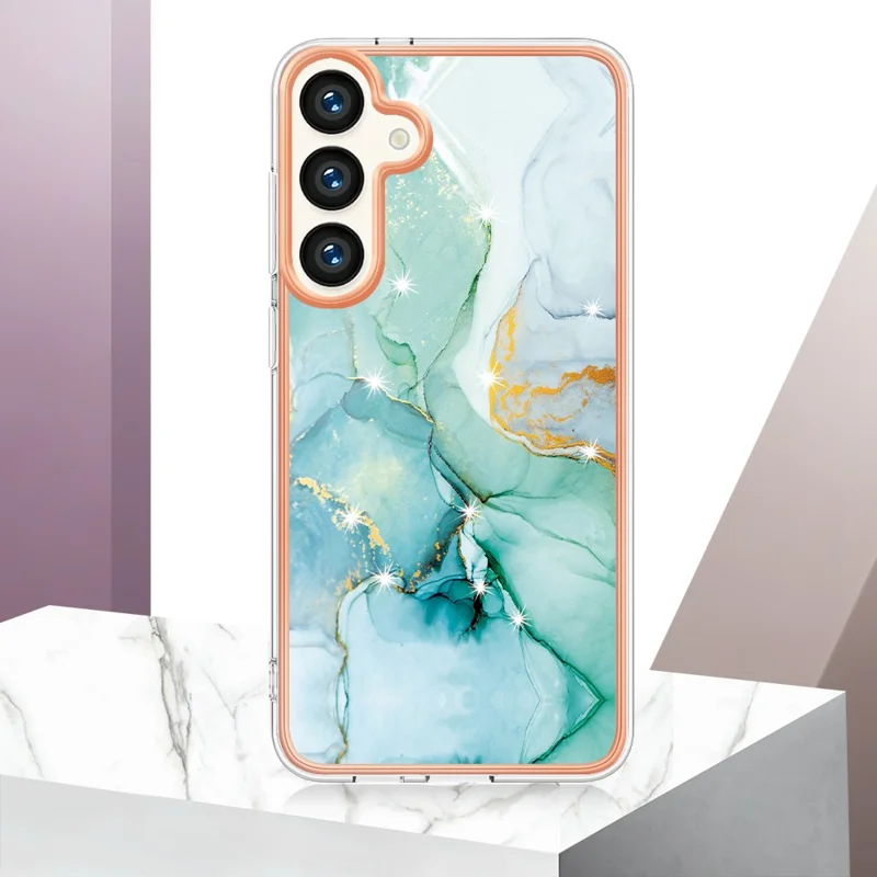 For Samsung Galaxy S24 TPU Case with IMD Marble Pattern Electroplated Back Cover - Green 003