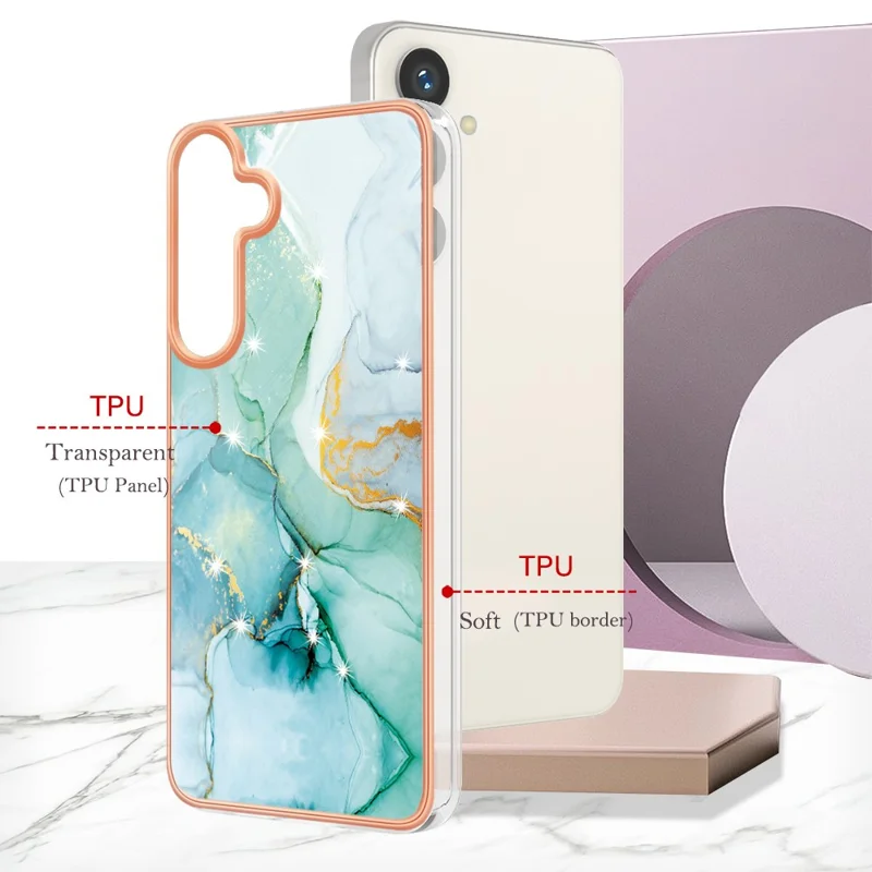 For Samsung Galaxy S24 TPU Case with IMD Marble Pattern Electroplated Back Cover - Green 003