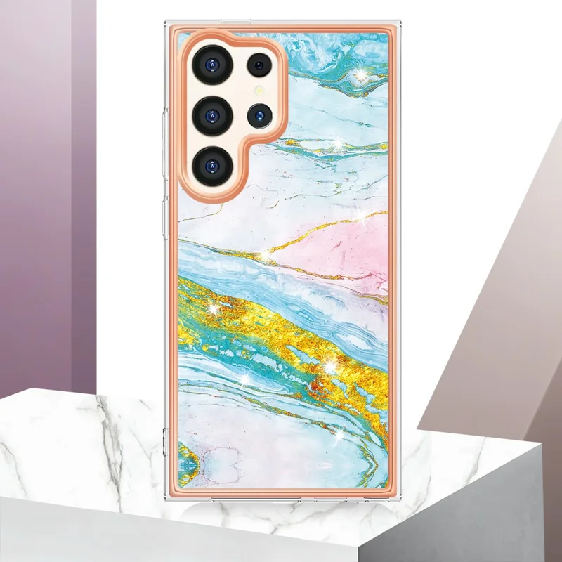 For Samsung Galaxy S24 Ultra TPU Case with IMD Marble Pattern Electroplated Back Cover - Green 004