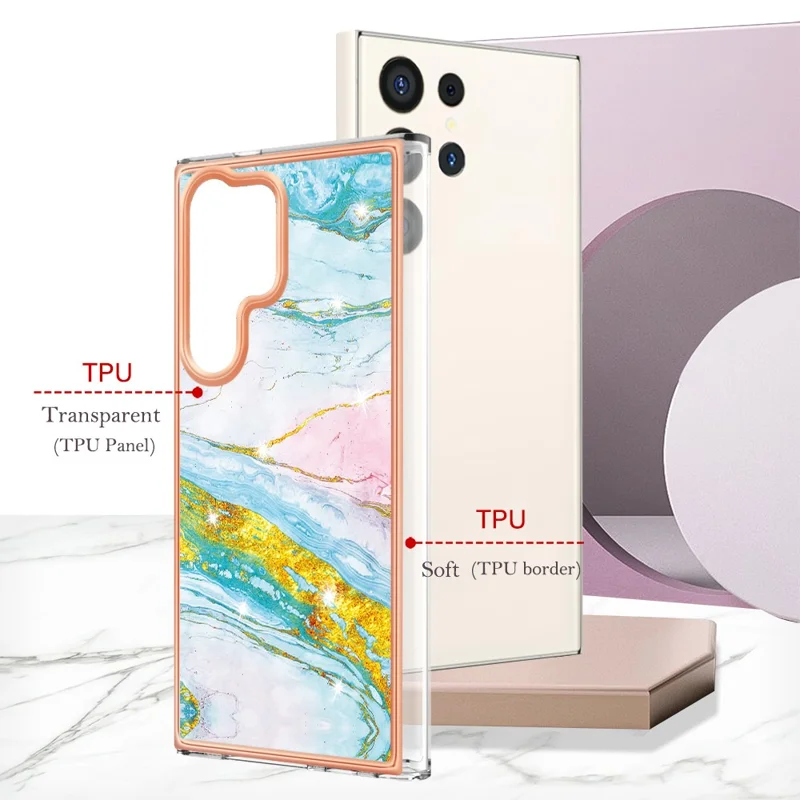 For Samsung Galaxy S24 Ultra TPU Case with IMD Marble Pattern Electroplated Back Cover - Green 004