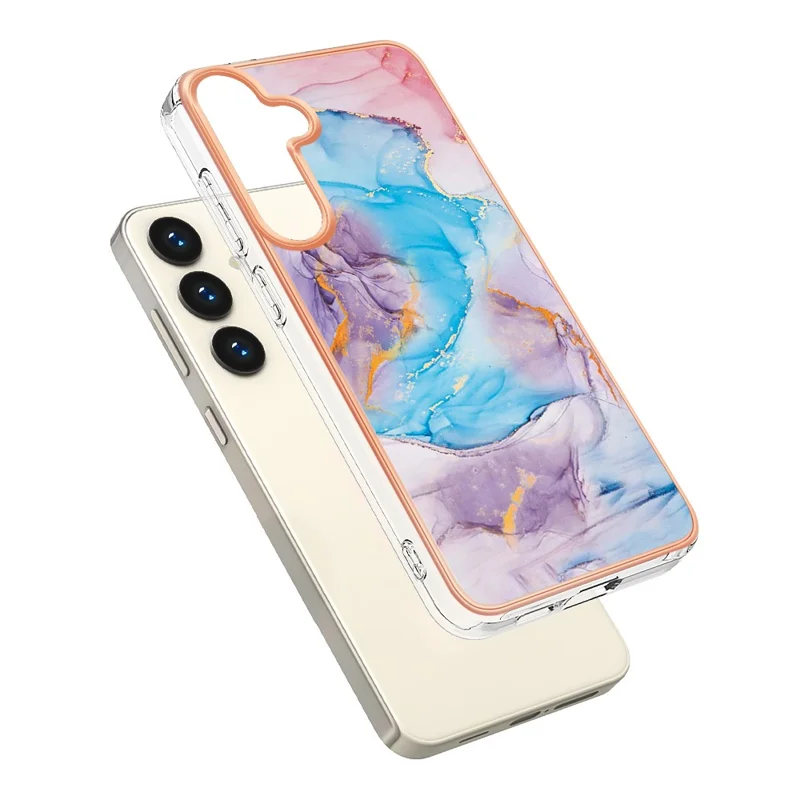 Чехол для Samsung Galaxy S24 с IMD мраморным цветочным узором, задняя крышка из ТПУ - Млечный Путь, мраморный синий