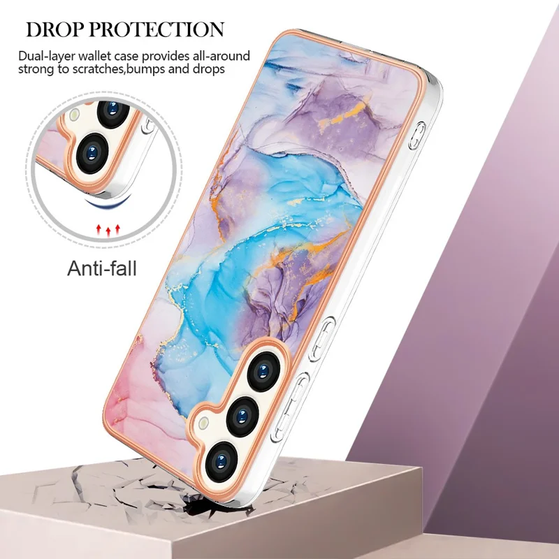 Чехол для Samsung Galaxy S24 с IMD мраморным цветочным узором, задняя крышка из ТПУ - Млечный Путь, мраморный синий