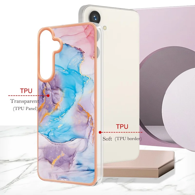 Чехол для Samsung Galaxy S24 с IMD мраморным цветочным узором, задняя крышка из ТПУ - Млечный Путь, мраморный синий