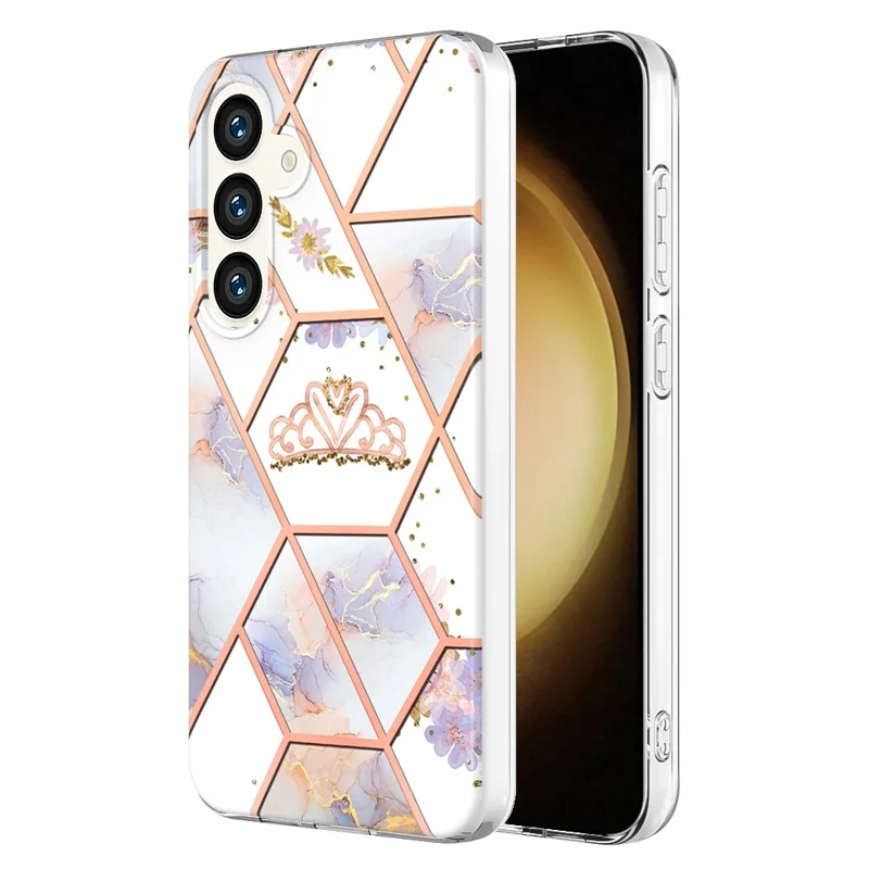 For Samsung Galaxy S24+ Case with IMD Marble Flower Pattern TPU Mobile Back Cover - Crown