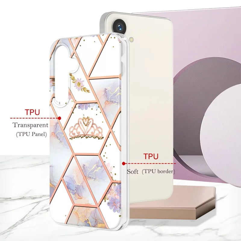 For Samsung Galaxy S24+ Case with IMD Marble Flower Pattern TPU Mobile Back Cover - Crown