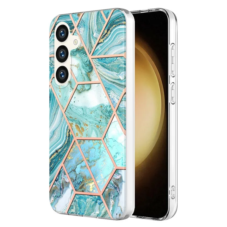 For Samsung Galaxy S24+ Case Splicing IMD Marble Pattern Electroplated TPU Back Cover - Blue