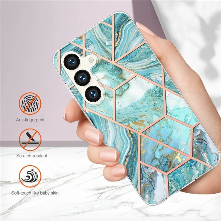 For Samsung Galaxy S24+ Case Splicing IMD Marble Pattern Electroplated TPU Back Cover - Blue