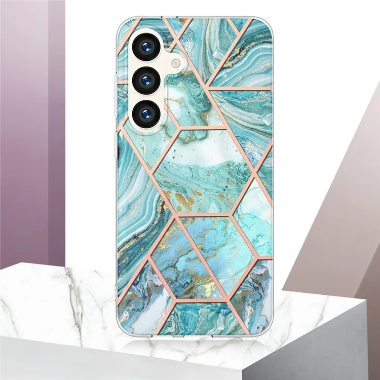 For Samsung Galaxy S24+ Case Splicing IMD Marble Pattern Electroplated TPU Back Cover - Blue