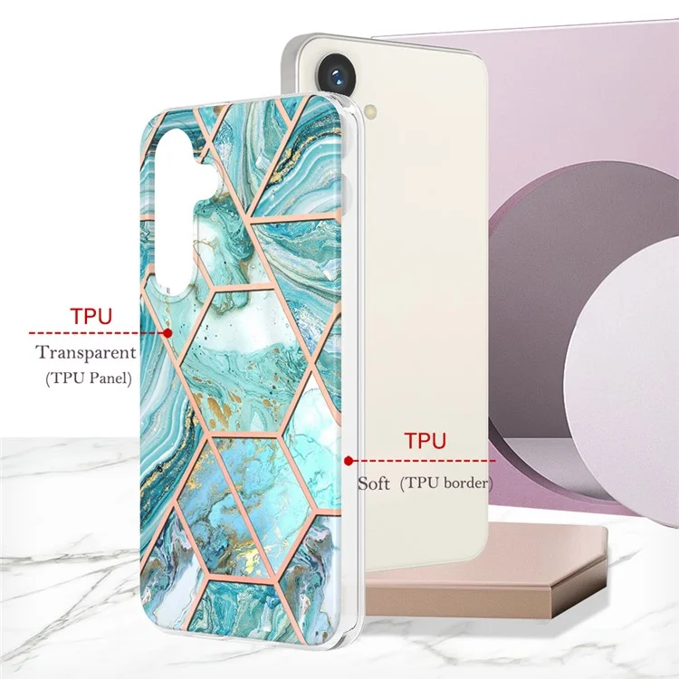 For Samsung Galaxy S24+ Case Splicing IMD Marble Pattern Electroplated TPU Back Cover - Blue
