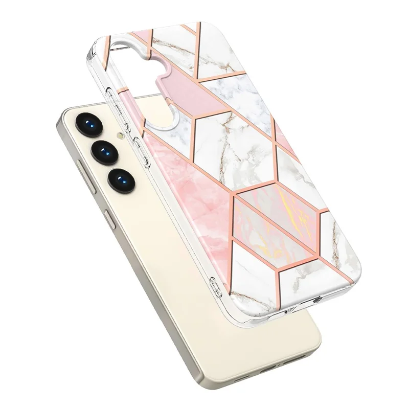For Samsung Galaxy S24+ Case Splicing IMD Marble Pattern Electroplated TPU Back Cover - Pink / White