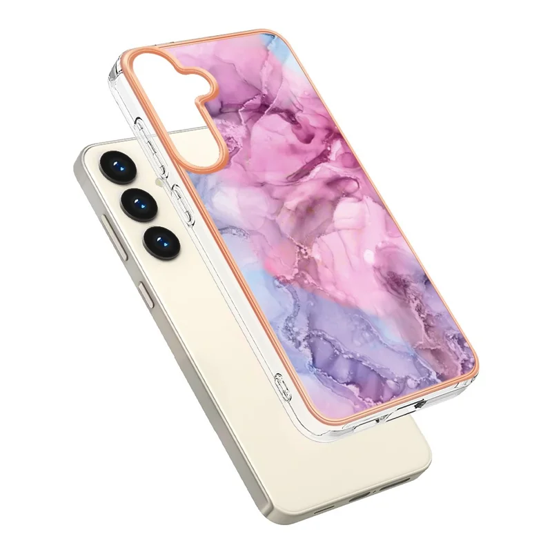 YB IMD Series-16 Style-E For Samsung Galaxy S24 Marble Case 2.0mm TPU Anti-Scratch Phone Cover - Rose