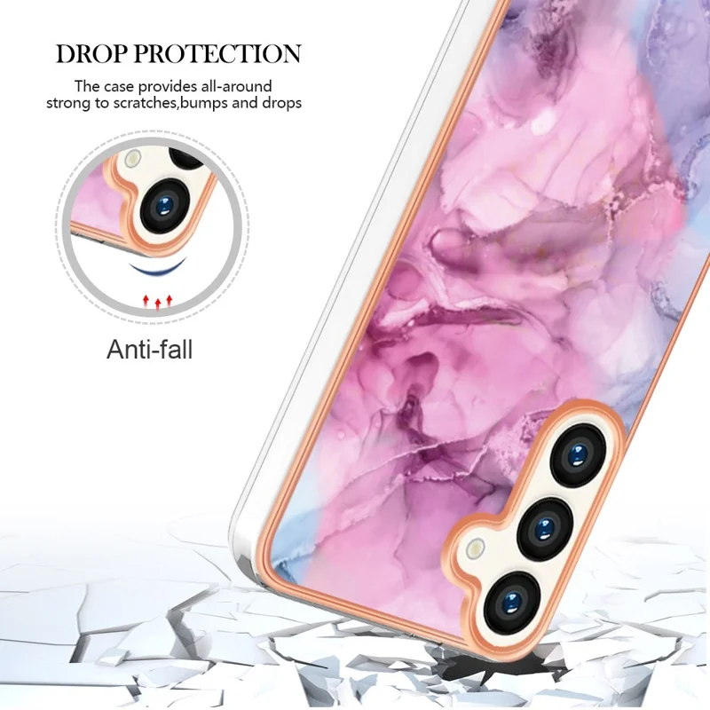 YB IMD Series-16 Style-E For Samsung Galaxy S24 Marble Case 2.0mm TPU Anti-Scratch Phone Cover - Rose