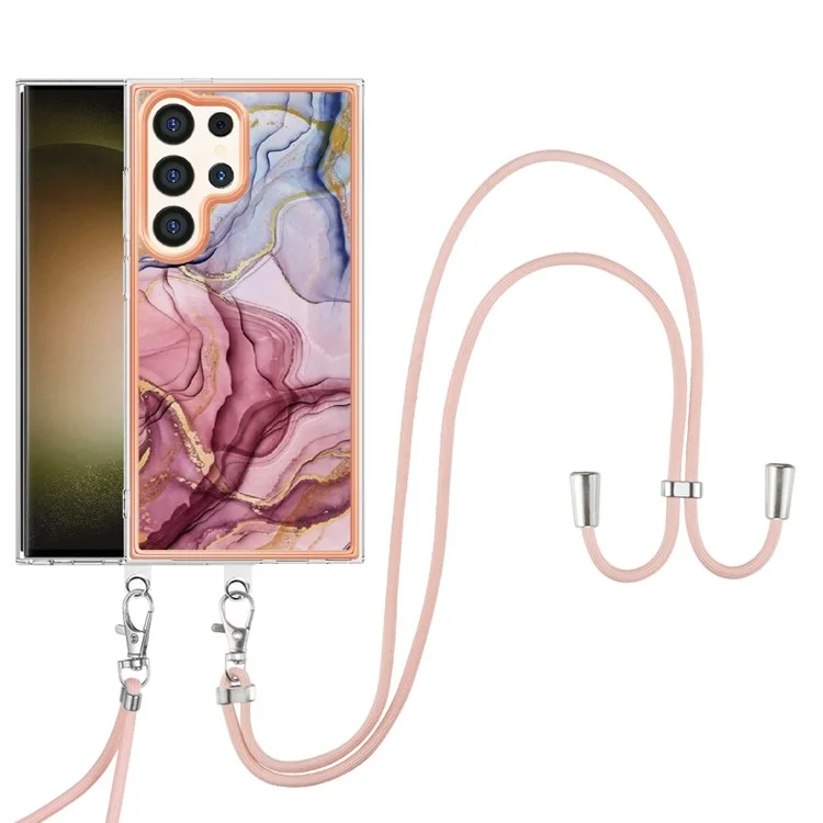 YB IMD Series-18 Style E for Samsung Galaxy S24 Ultra Case 2.0mm TPU Protective Cover with Lanyard - Rose Gold