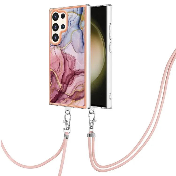 YB IMD Series-18 Style E for Samsung Galaxy S24 Ultra Case 2.0mm TPU Protective Cover with Lanyard - Rose Gold