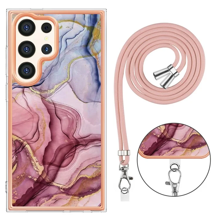 YB IMD Series-18 Style E for Samsung Galaxy S24 Ultra Case 2.0mm TPU Protective Cover with Lanyard - Rose Gold