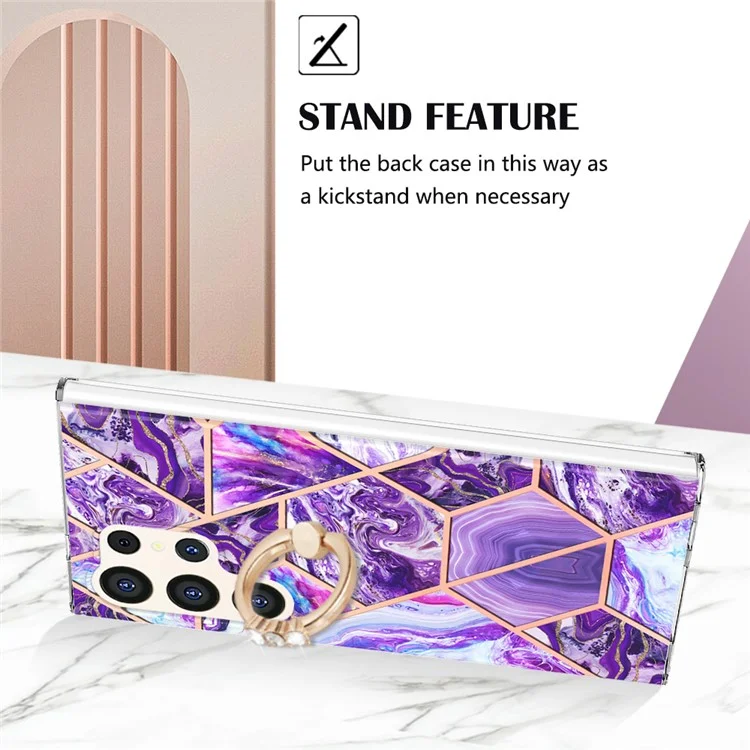YB IMD Series-7 para Samsung Galaxy S24 Ultra Marble Case Ring Holder Phone Cover - Dark Purple