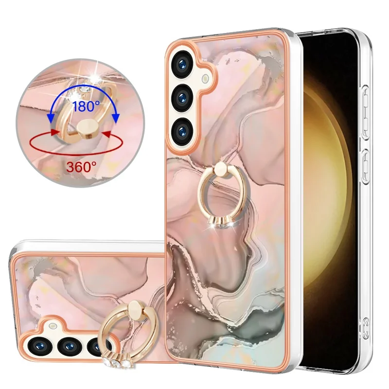 YB IMD Series-17 Style-E For Samsung Galaxy S24 Phone Case 2.0mm TPU Ring Holder Cover - Pink