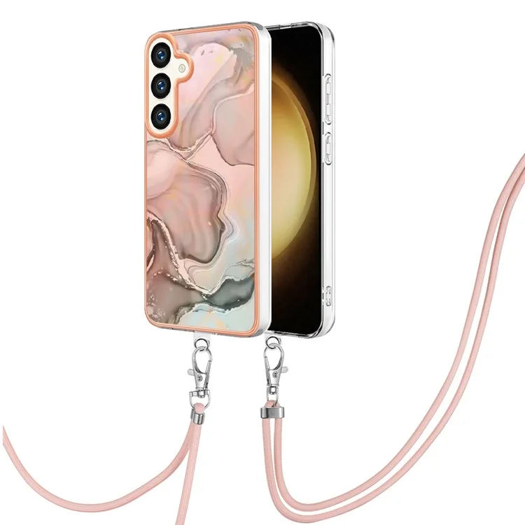 YB IMD Series-18 Style E for Samsung Galaxy S24 Crossbody Case 2.0mm TPU Electroplating Phone Cover - Pink