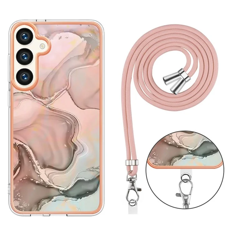 YB IMD Series-18 Style E for Samsung Galaxy S24 Crossbody Case 2.0mm TPU Electroplating Phone Cover - Pink